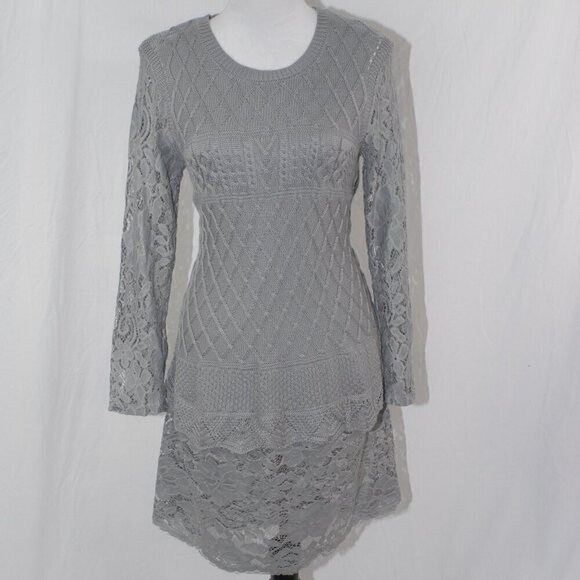 Peekaboo Arms Thin Sweater Dress Lace Very Soft EUC Gray XS 18” pit to pit - Picture 1 of 7